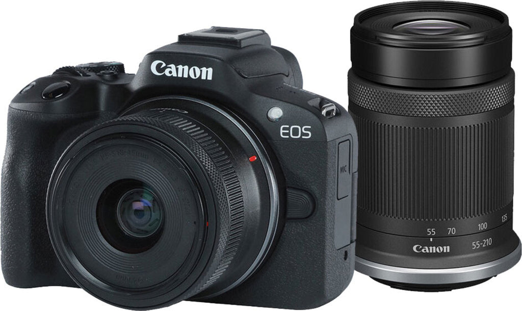 Canon EOS R50 Mirrorless Camera with 18-45mm f/4.5-6.3 and 55-210mm f/5-7.1 Lenses (Black)